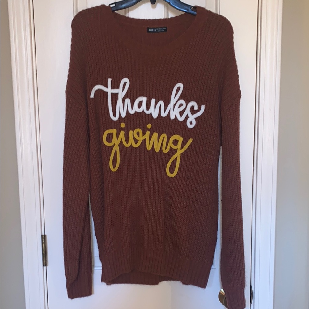 SHEIN Rust and Yellow Thanksgiving Sweater
